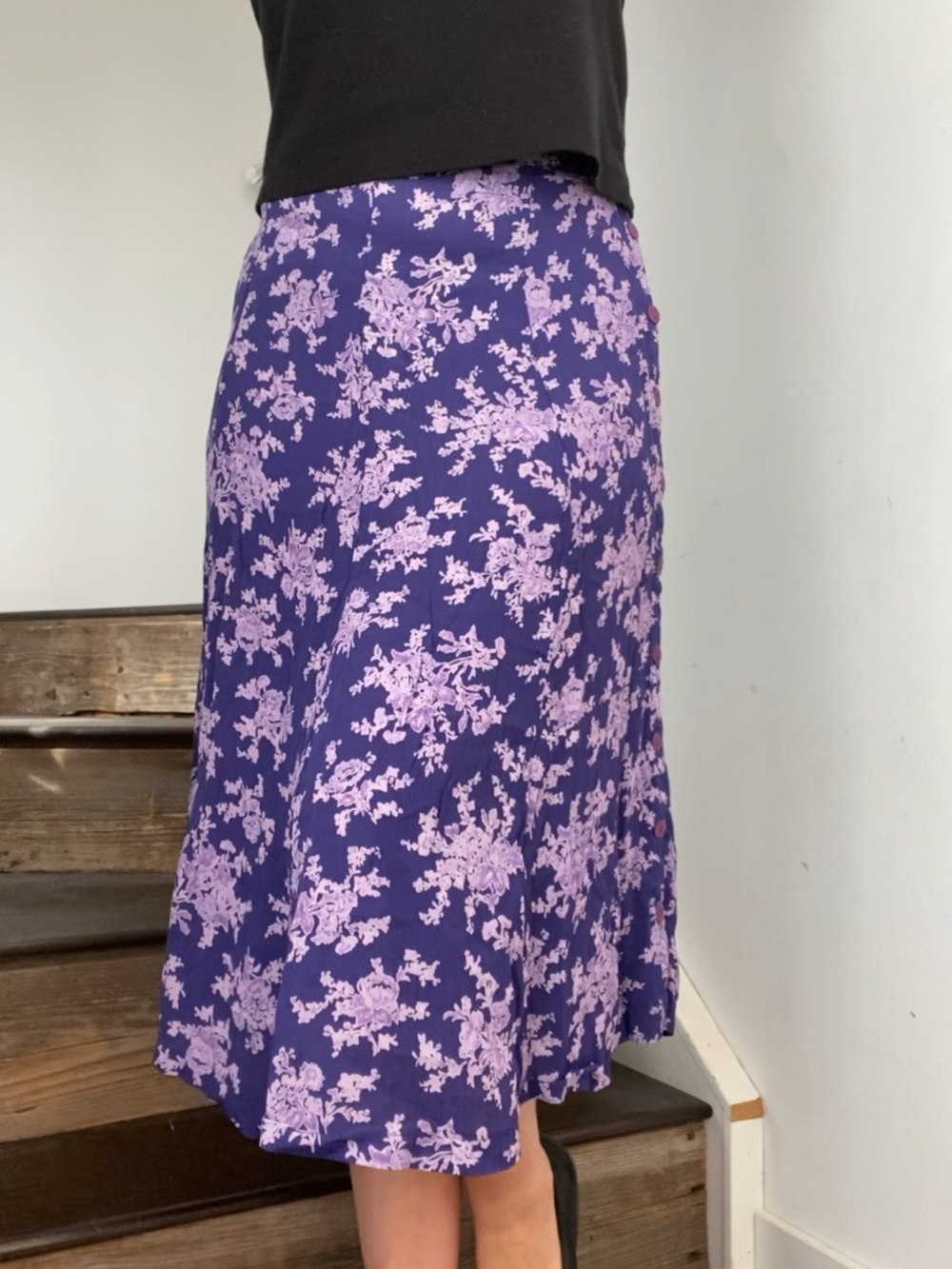 April Cornell Purple Floral Button-Front Women's Skirt